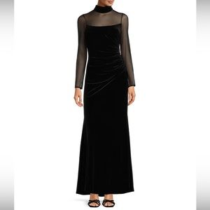 Eliza J Mock Neck Velvet Black Gown - size 8